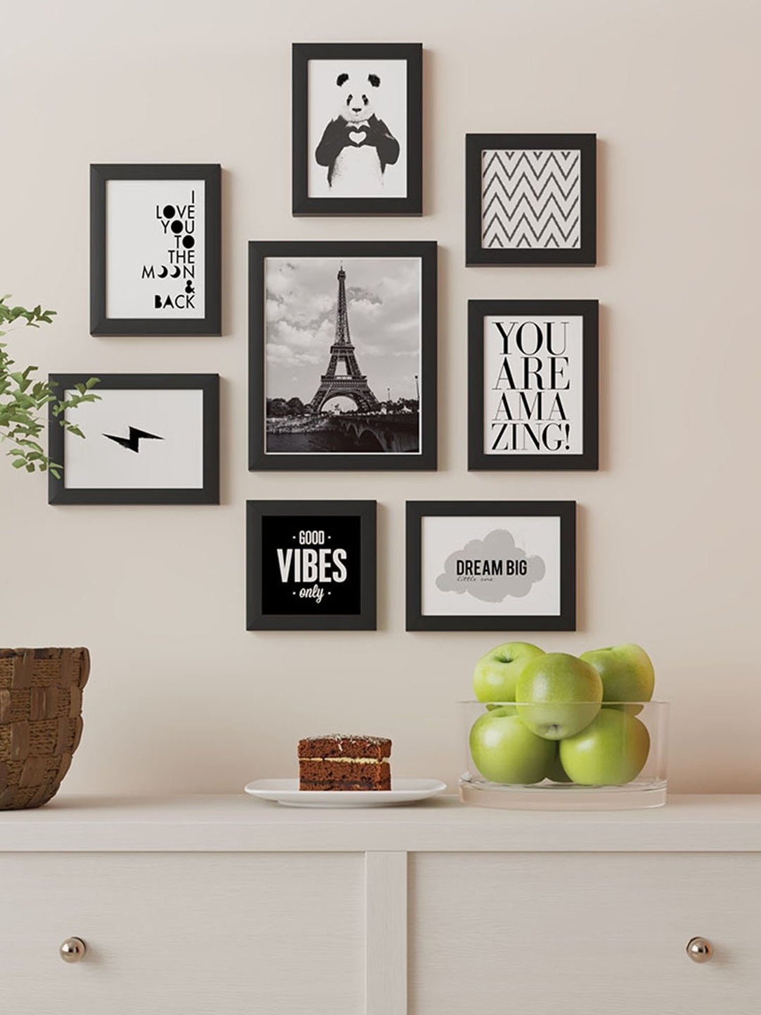 Art Street Black Engineered Wood Wall Quotes Frame Posters - Set of 8