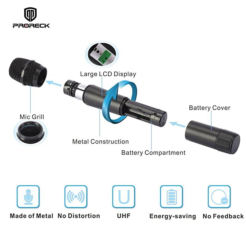 UK2000 UHF 2 Channel Wireless Microphone System with Two Handheld Microphone with FCC Certification Perfect for PartyWeddingChurchConferenceSpeech 200 Selectable Frequencies