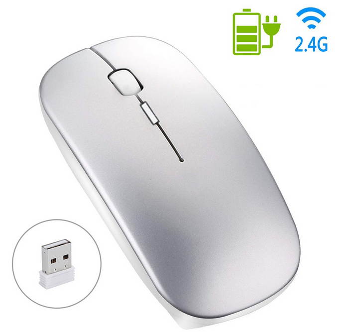 Rechargeable Wireless Mouse, 2.4G Slim Mute Silent Click Noiseless Optical Mouse with USB Receiver Compatible with Notebook, PC, Laptop, Computer, MacBook