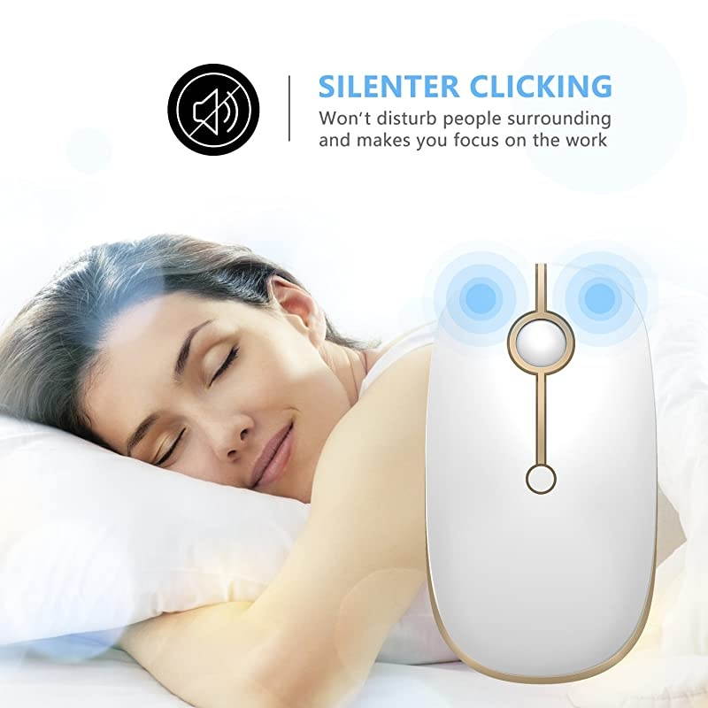 2.4GHz Wireless Bluetooth Mouse,  Dual Mode Slim Wireless Mouse with 2400 DPI Compatible for PC, Laptop, Mac, Android, Windows (White and Gold)