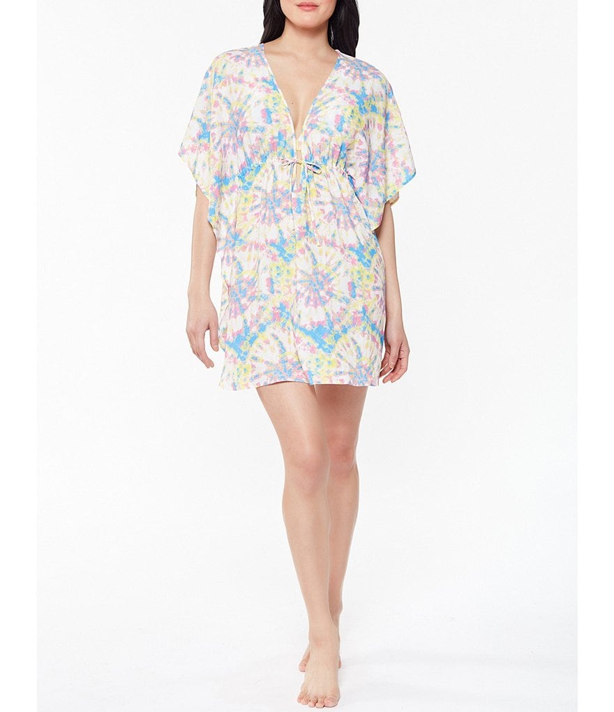 Tommy Bahama Midnight Orchid Tropical Print Scoop Neck Ruffle Hem Spa Dress