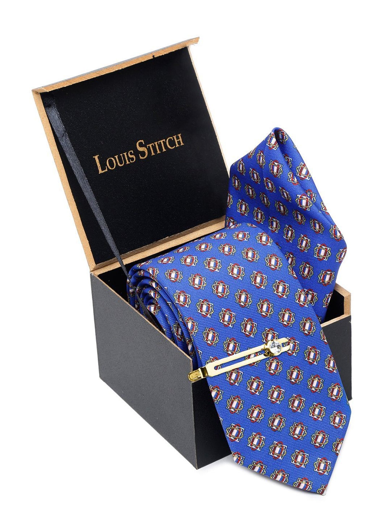Louis Stitch Blue Printed Necktie Gift Set - Set of 3