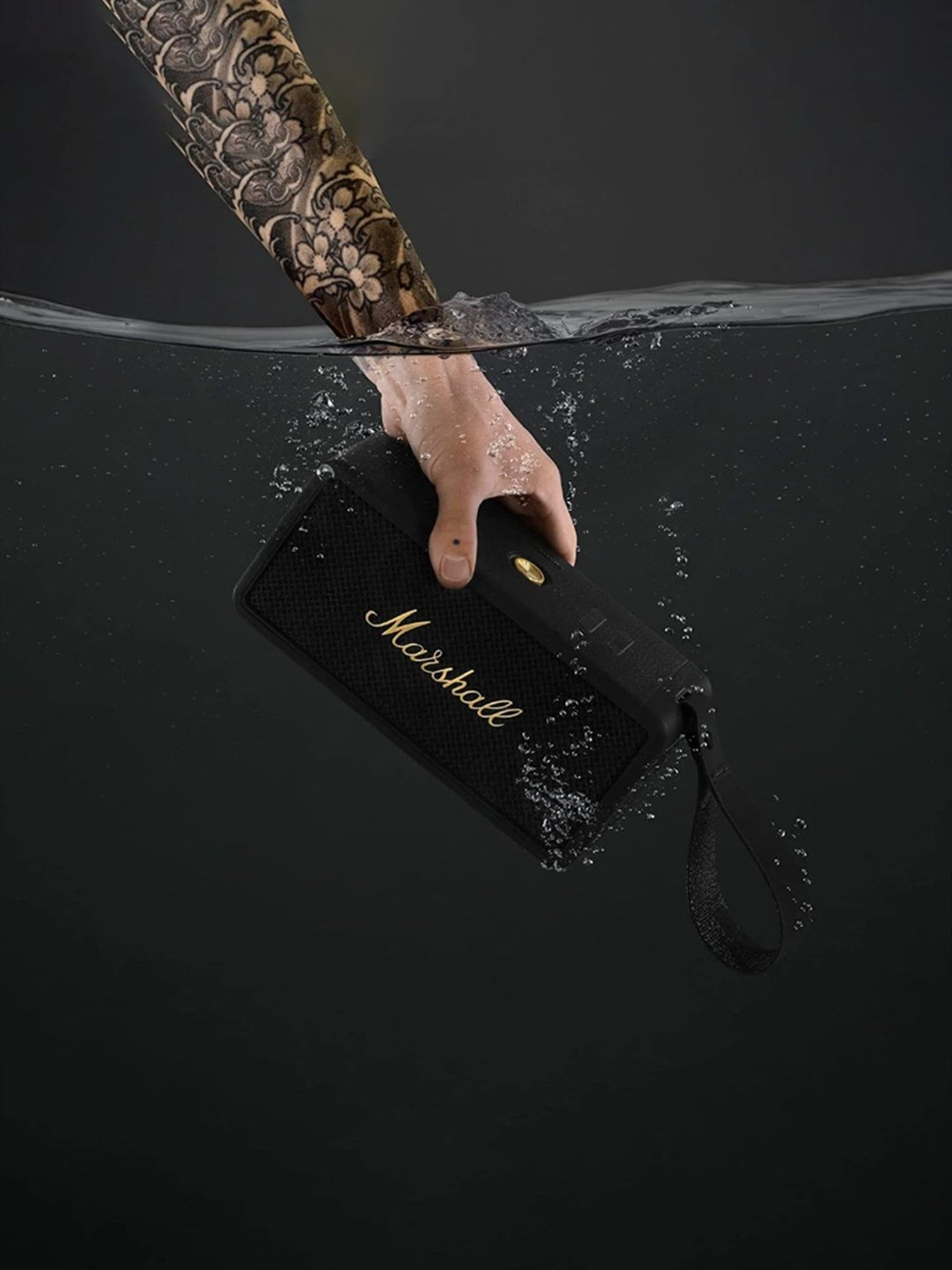 Marshall Middleton Portable Bluetooth Speaker with Upto Hours Of Portable Playtime (Black & Brass)