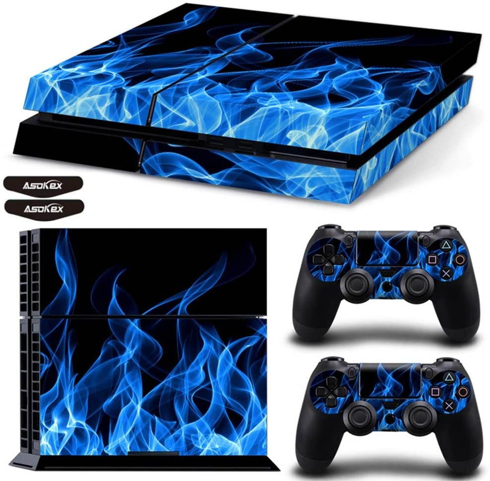 Ps4 Stickers Full Body Vinyl Skin Decal Cover for Playstation 4 Console Controllers (with 4pcs Led Lightbar Stickers) (Blue fire)