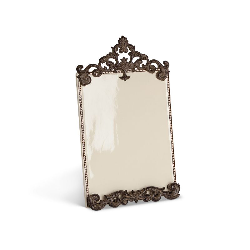 GG Collection Cream Ceramic Message Board with Brown Metal, Acanthus Leaf Styled, Standing Frame