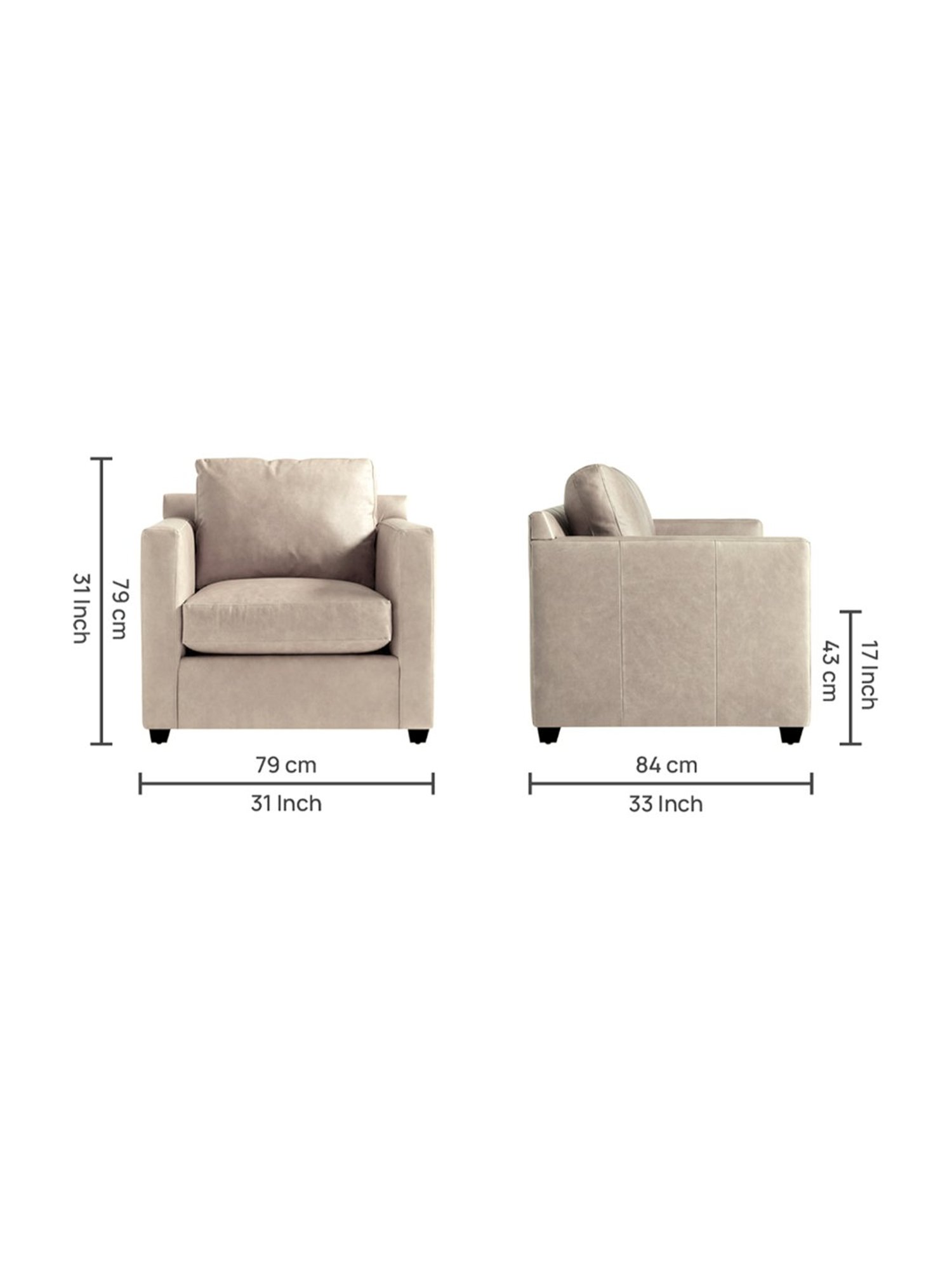 Trevi Olive Grey Leather & Neem Wood 1 Seater Sofa