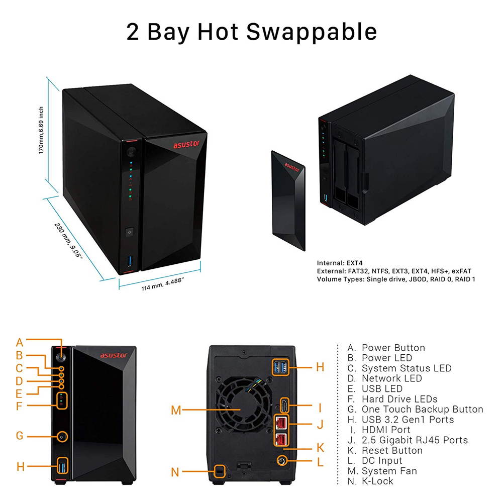 Asustor NAS AS5202T + 2TB WD Purple HDD (Two 1TB HDD Included)