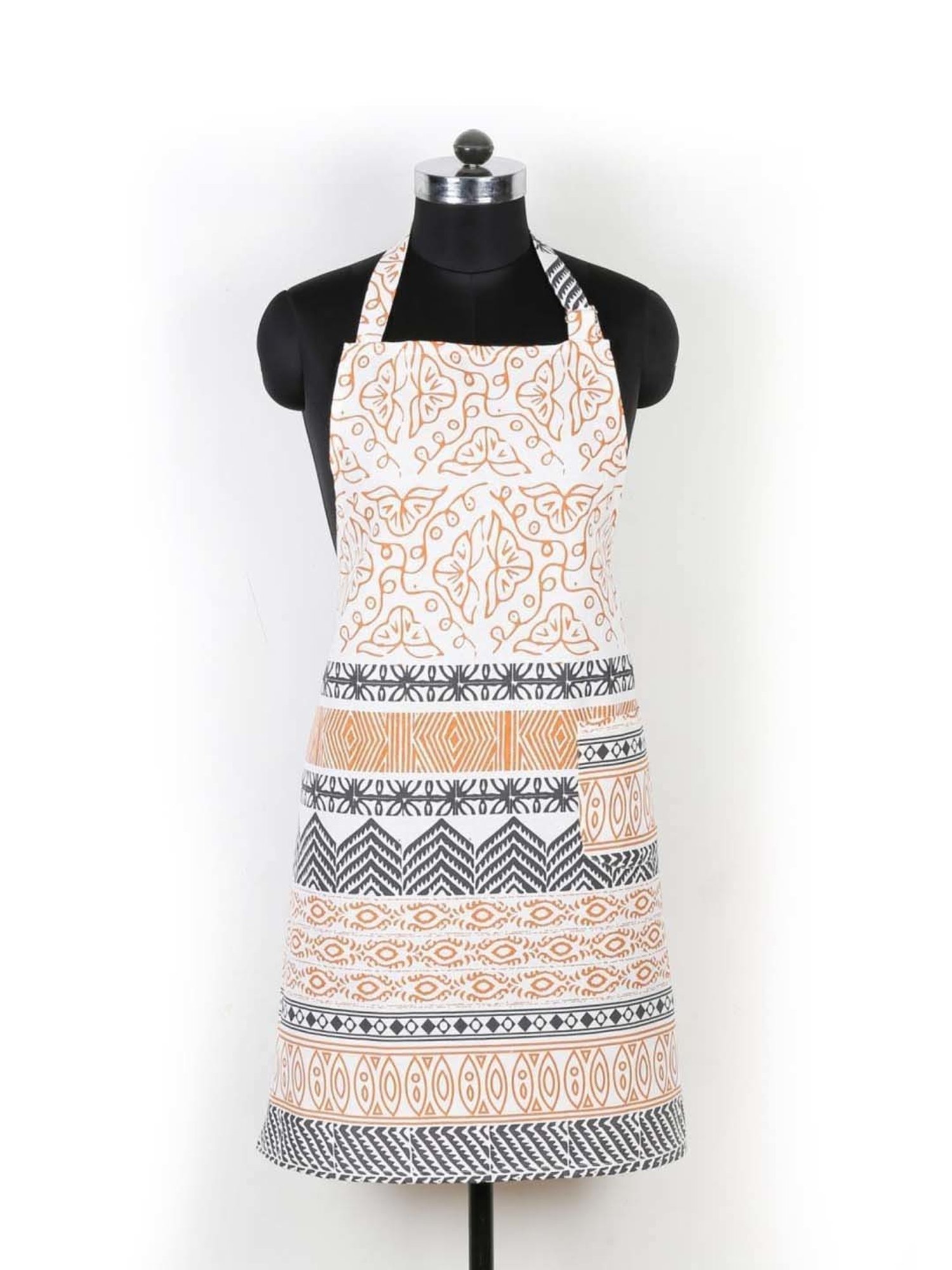 Ariana Yellow & White Cotton Kitchen Apron with Pocket