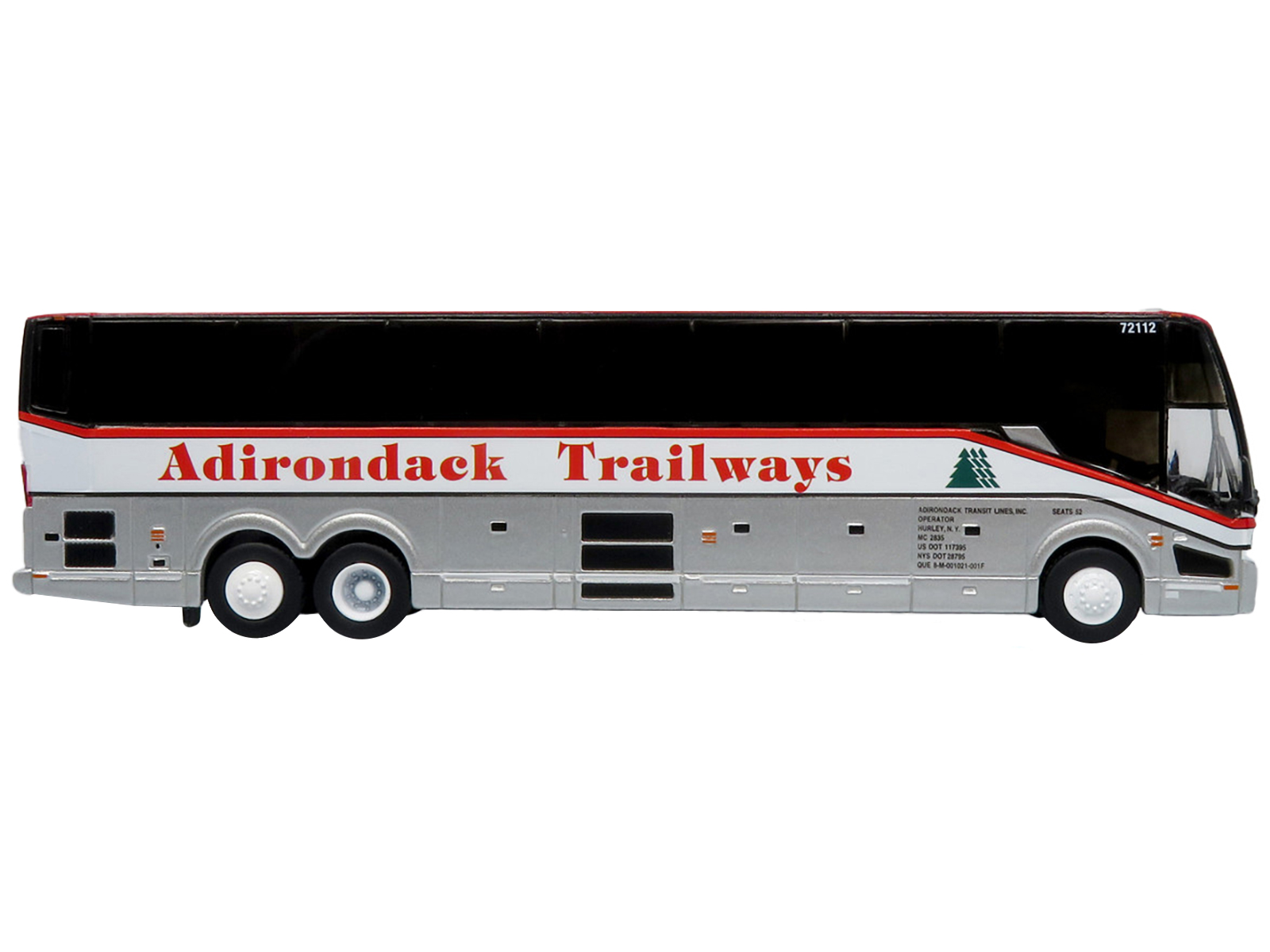 Prevost H3-45 Coach Bus "Adirondack Trailways" Silver Metallic and White with Red Stripes Limited Edition 1/87 (HO) Diecast Model by Iconic Replicas