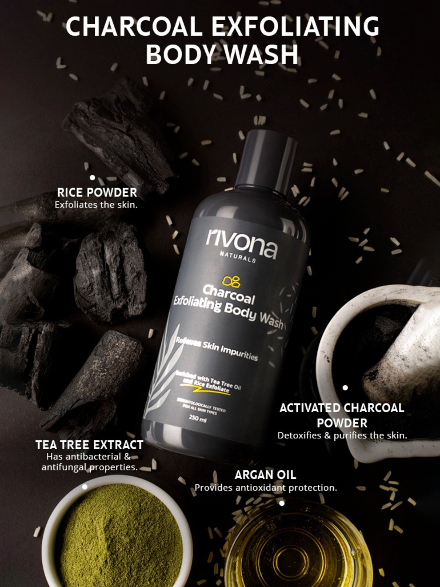 Rivona Naturals Charcoal Exfoliating Body Wash - 250 ml