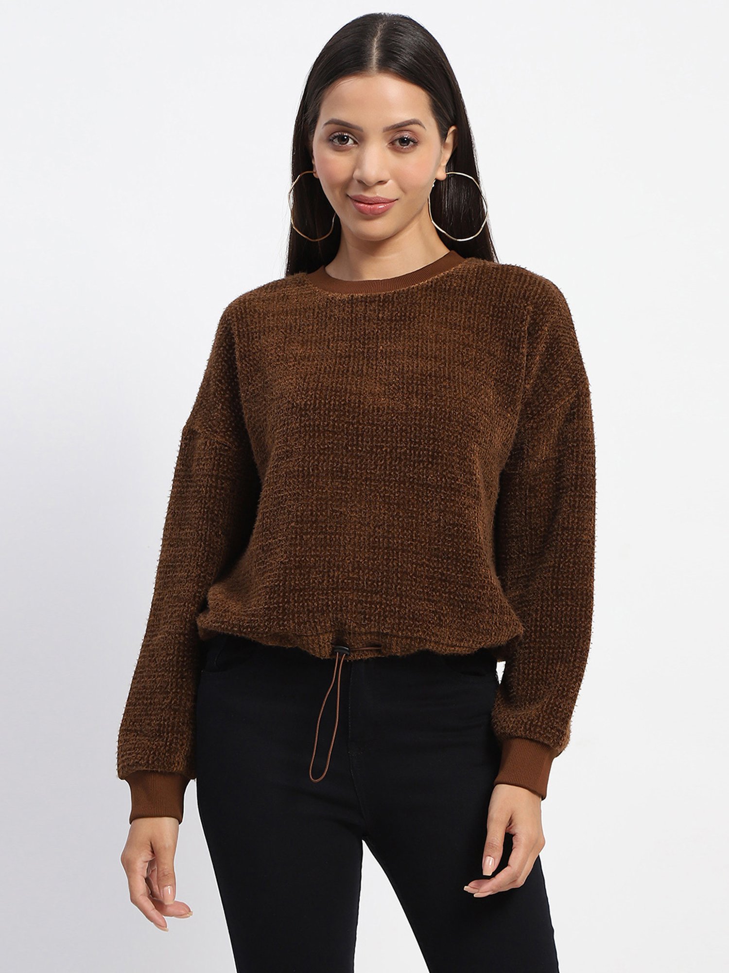 MADAME Brown Cotton Textured Top