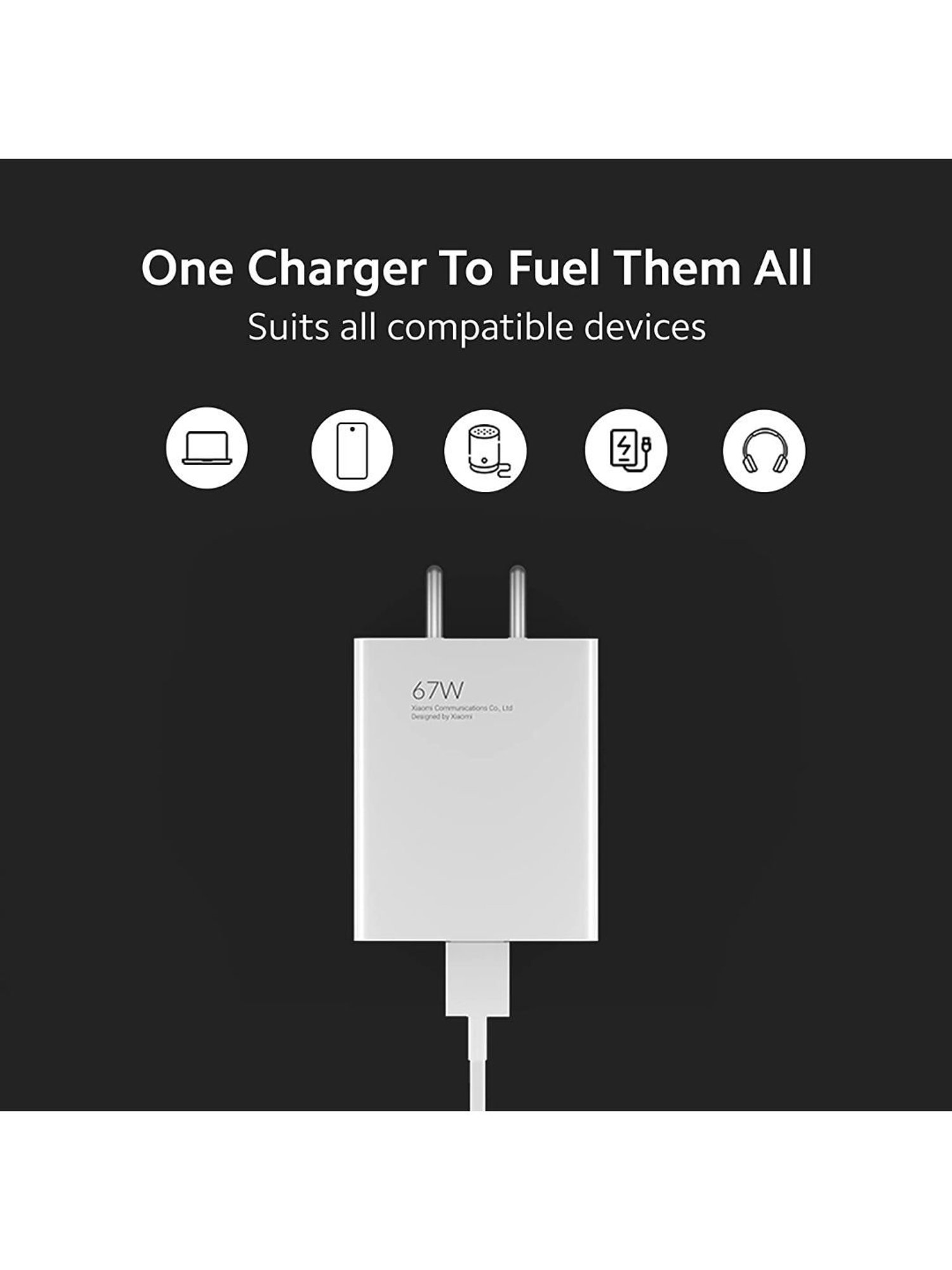 Mi 67W SonicCharge 3.0 Charger Combo, Superfast 6A Type C Cable (White)