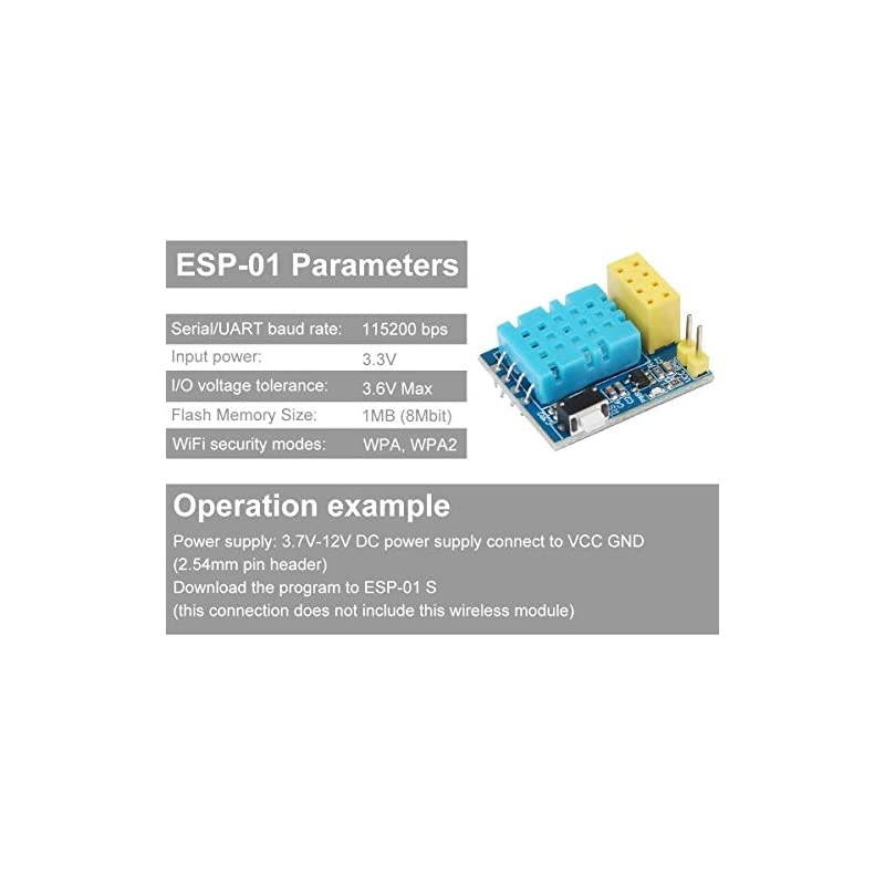 2pcs ESP8266 ESP-01 Serial Wireless WiFi Transceiver Receiver Module 1MB SPI Flash with DHT11 Temperature and Humidity Sensor Module for Arduino