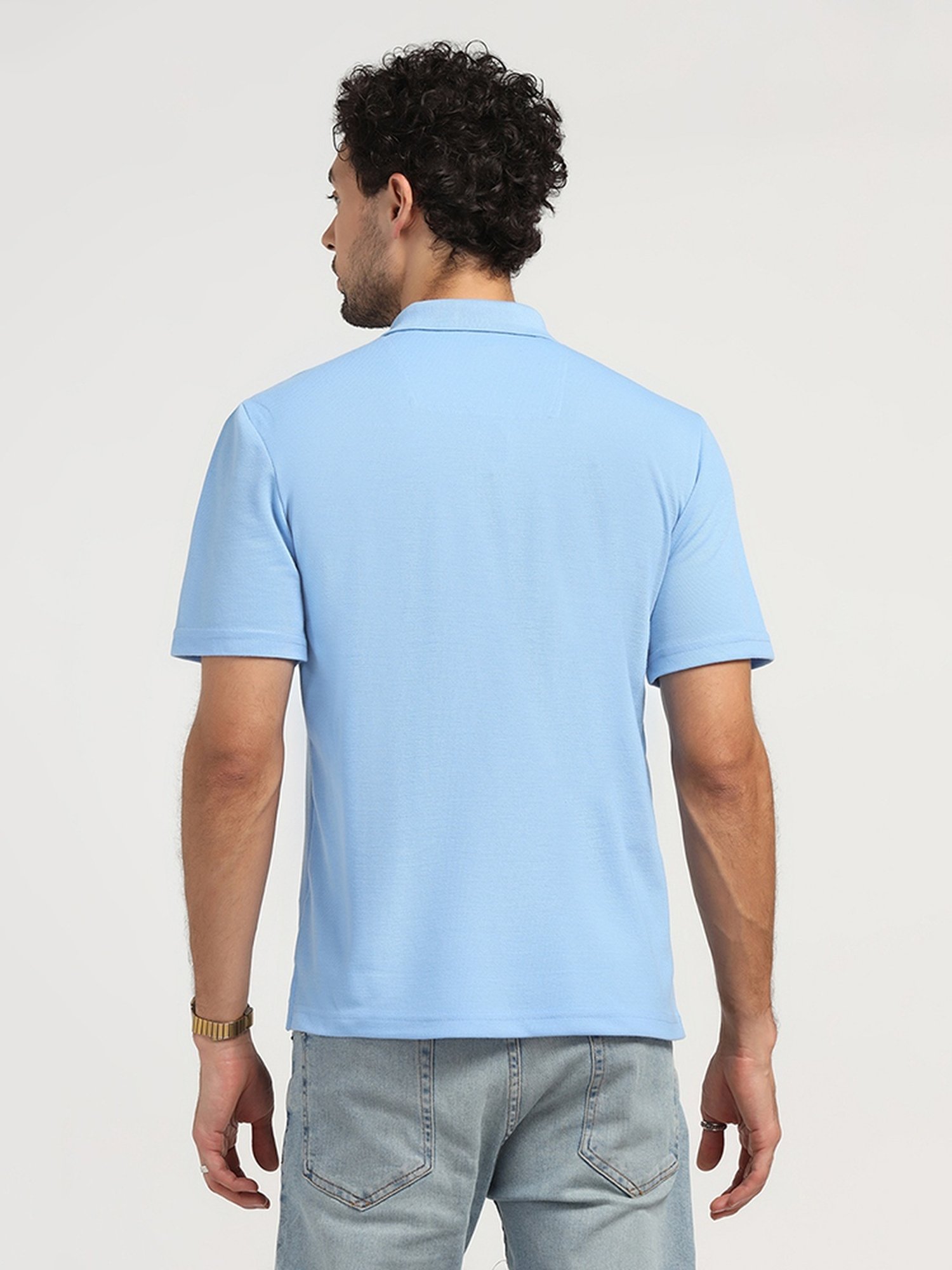 Lela Sky Blue Regular Fit Printed Polo T-Shirt