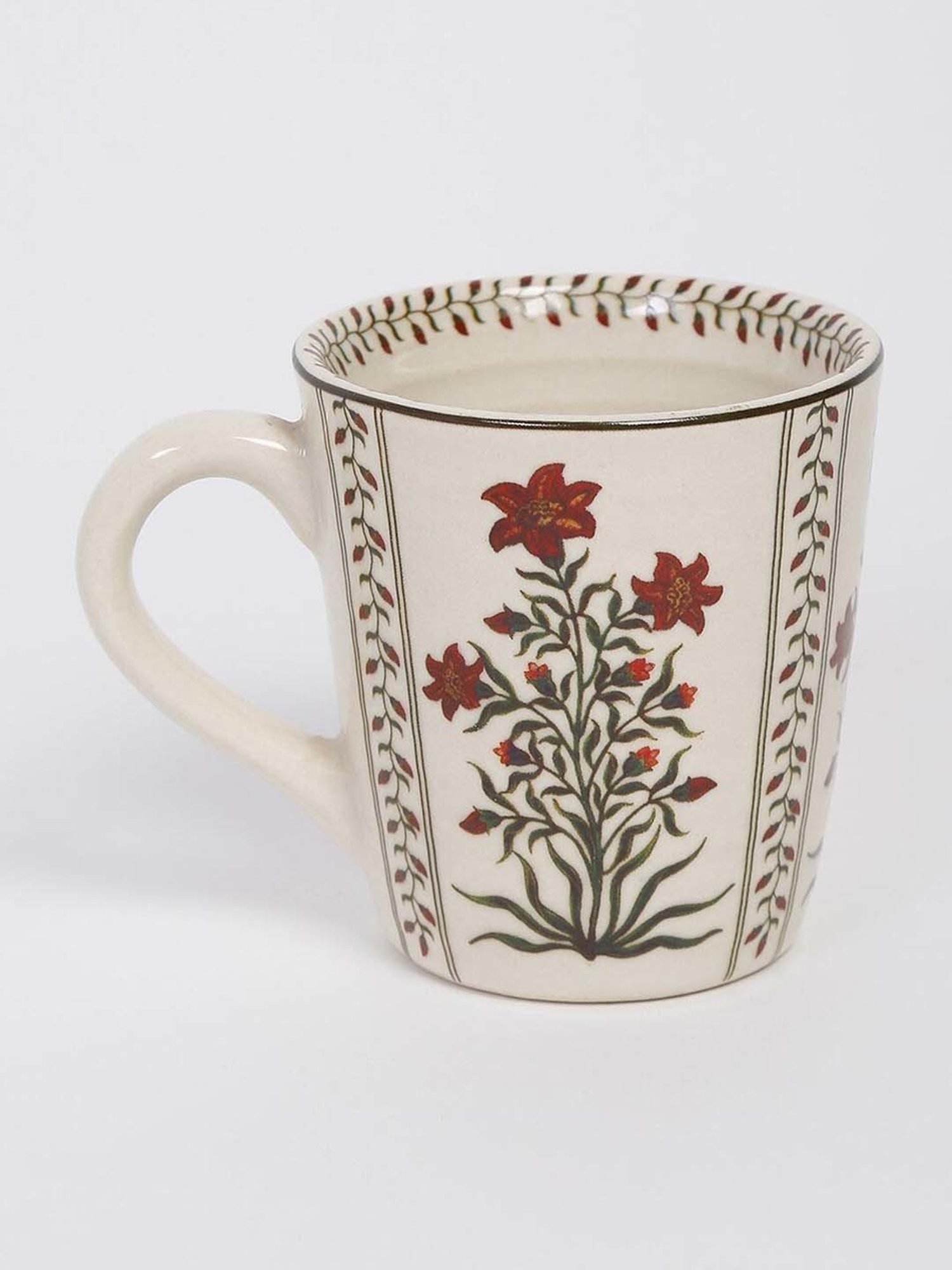 Fabindia Home Gul White & Yellow Ceramic Mugs (0.3 L) - Set of 2