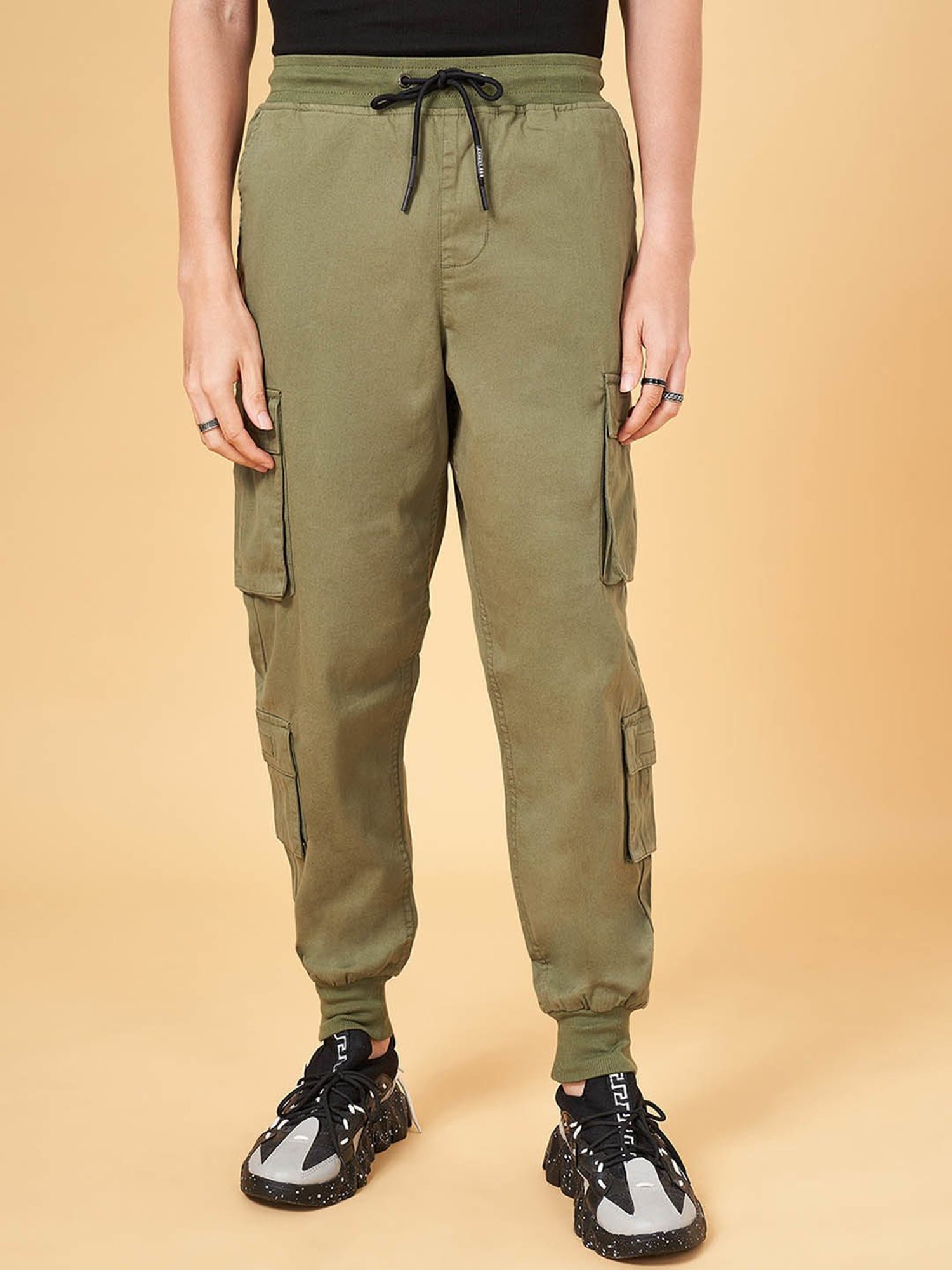 Street 808 by Pantaloons Olive Cotton Regular Fit Joggers
