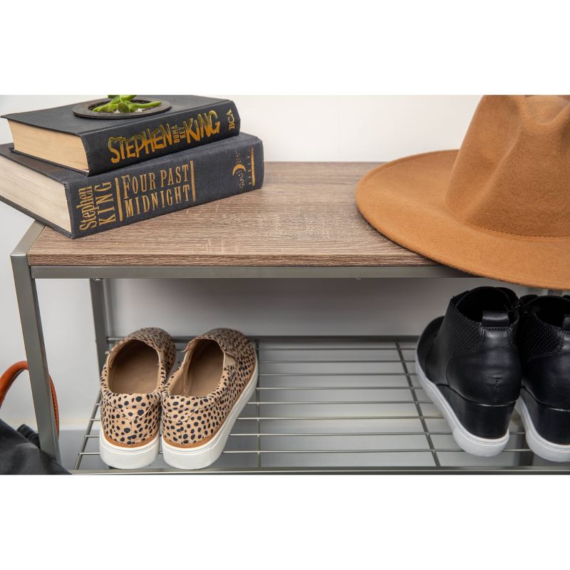3 Tier Shoe Rack with Rustic Oak Finish Top Gray Metal - Threshold™