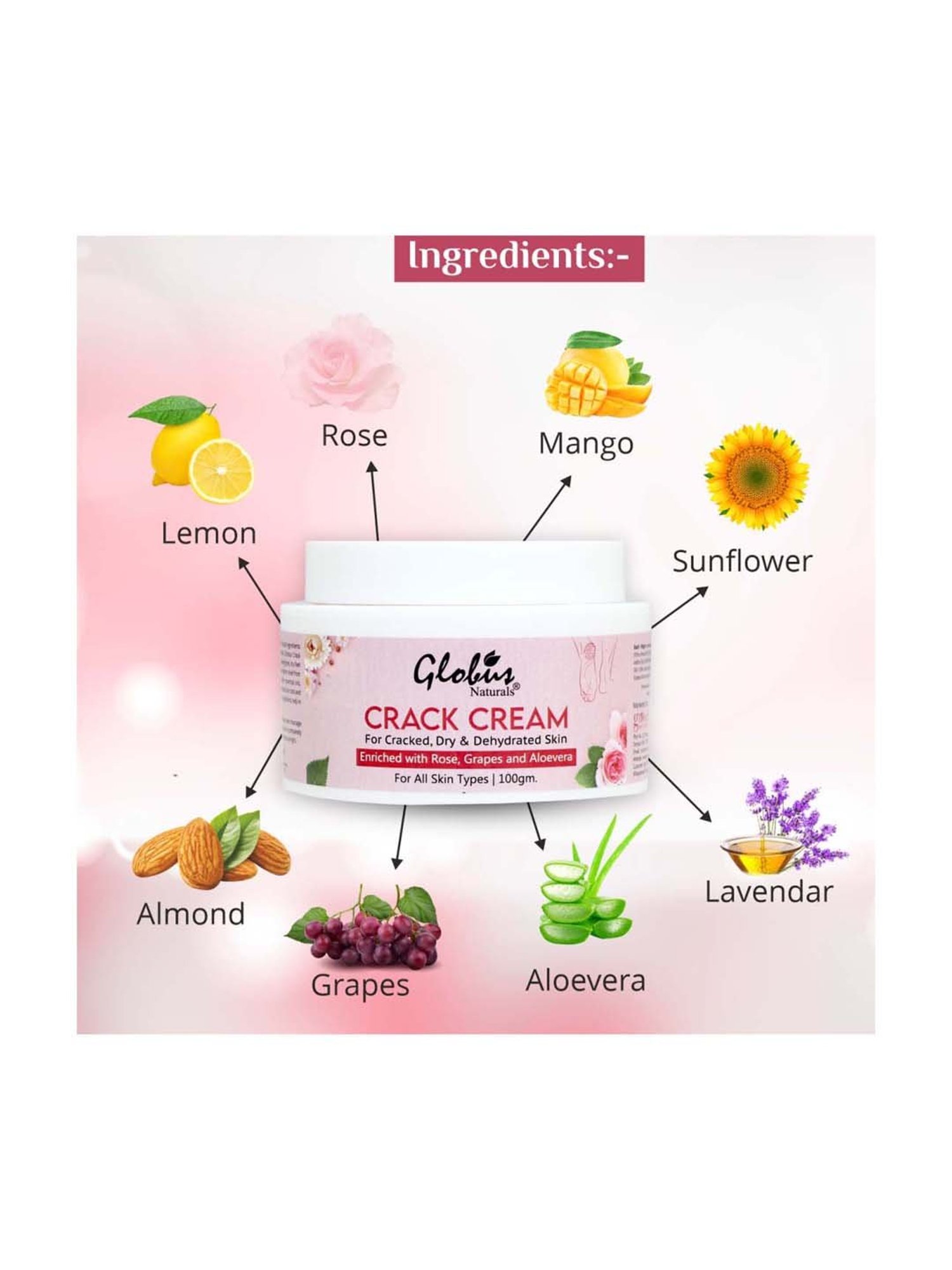 Globus Naturals Crack Cream for Dry Cracked Heels & Feet - 100 gm (Pack of 3)