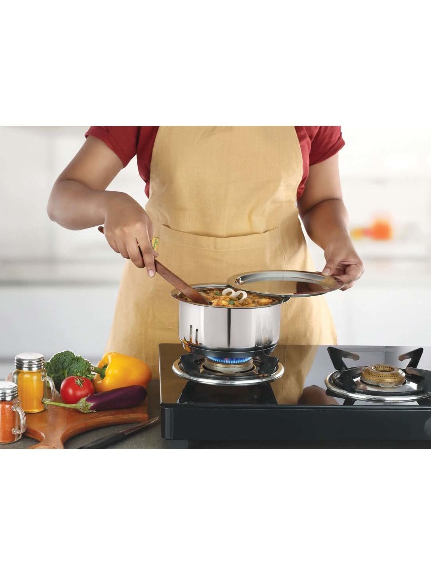 Nirlon Deluxe Silver Stainless Steel 14 cm Induction Tri-Ply Bottom Tope With Lid (1 L)