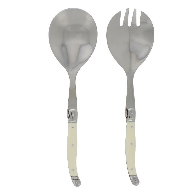 2pc Stainless Steel Laguiole Faux Ivory Salad Server Set White - French Home