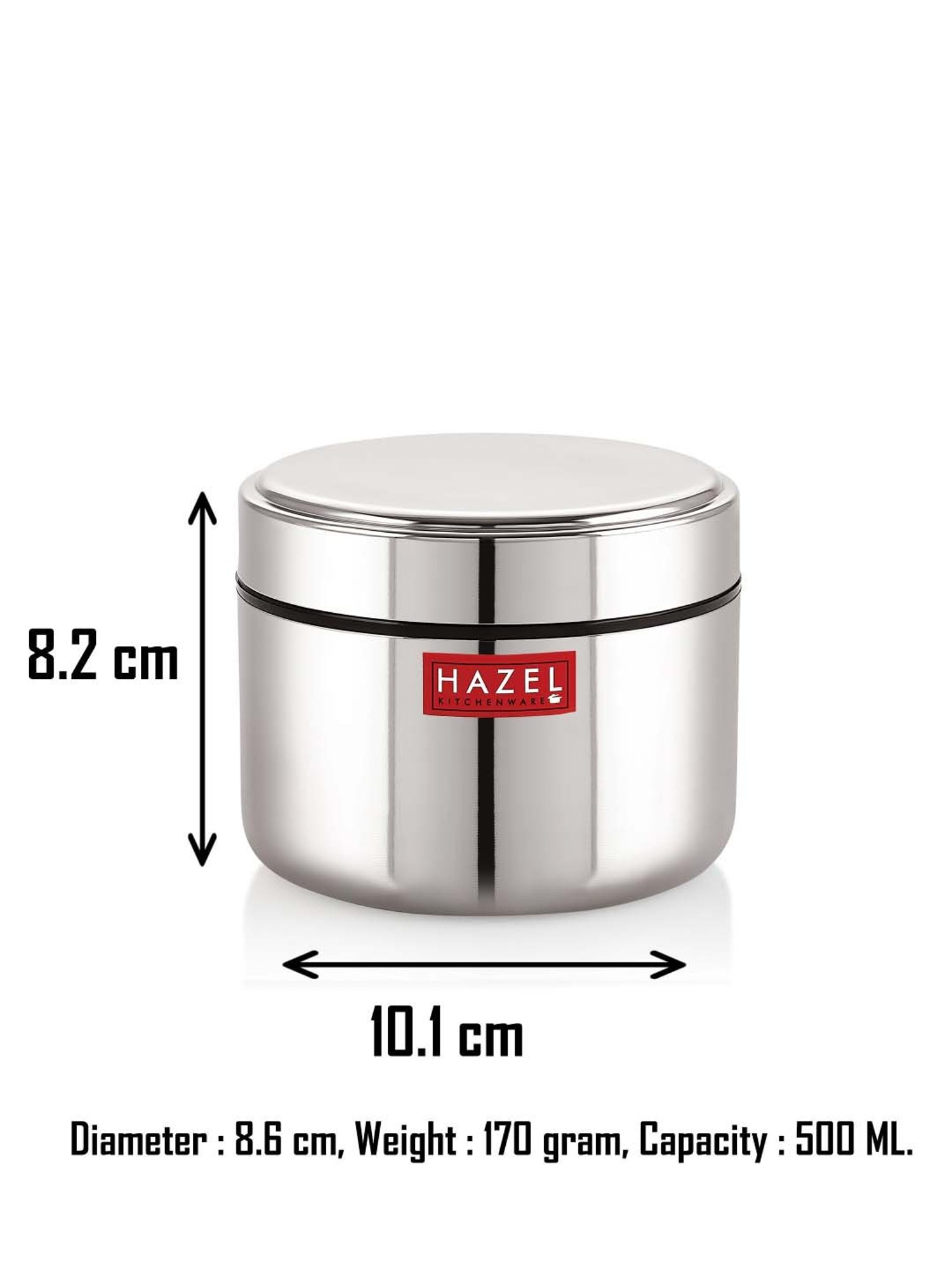 HAZEL Silver Stainless Steel Airtight Mini Storage Jar (500 ml) - Set of 1