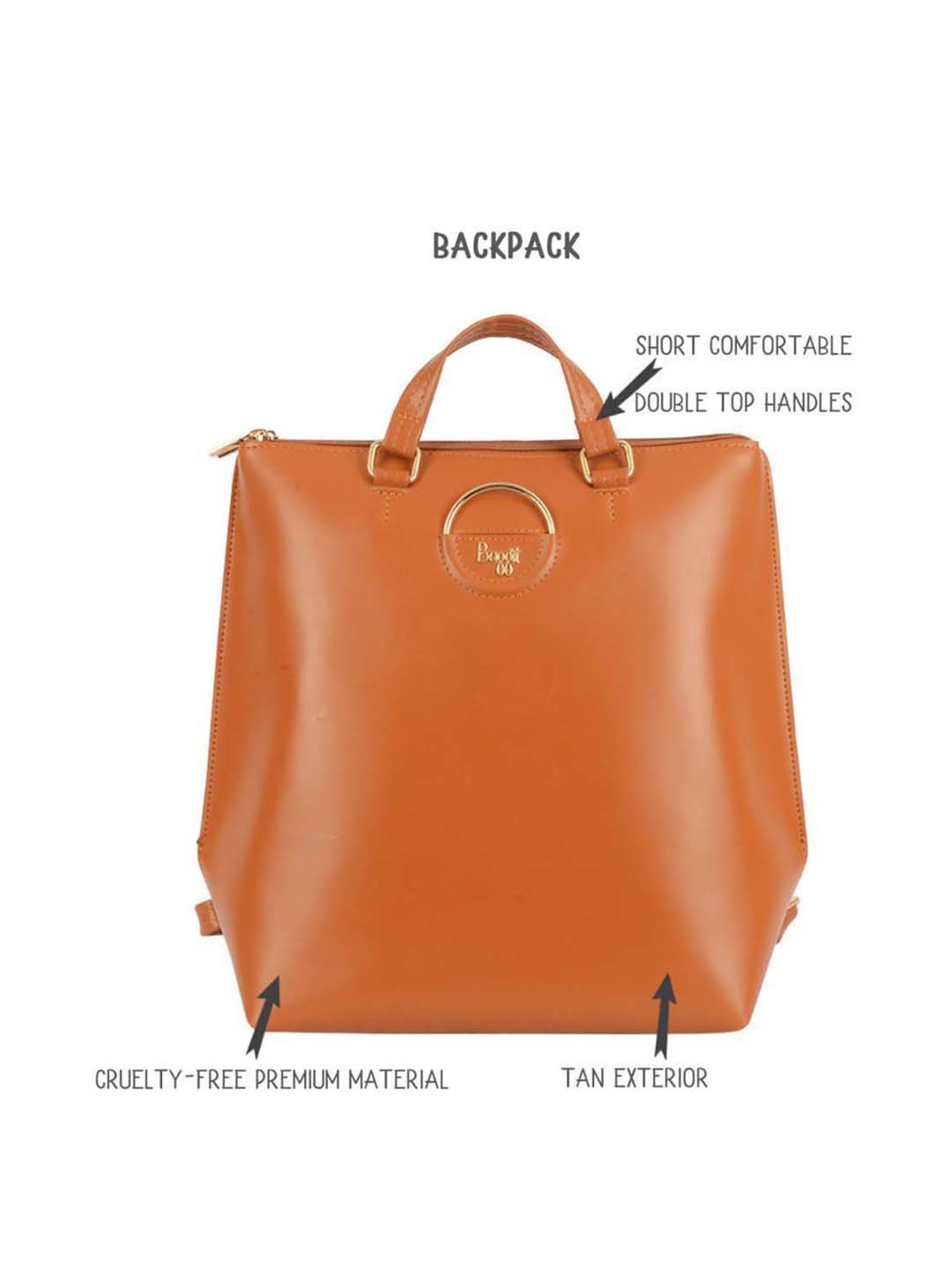 Baggit Tan Solid Medium Convertible Backpack