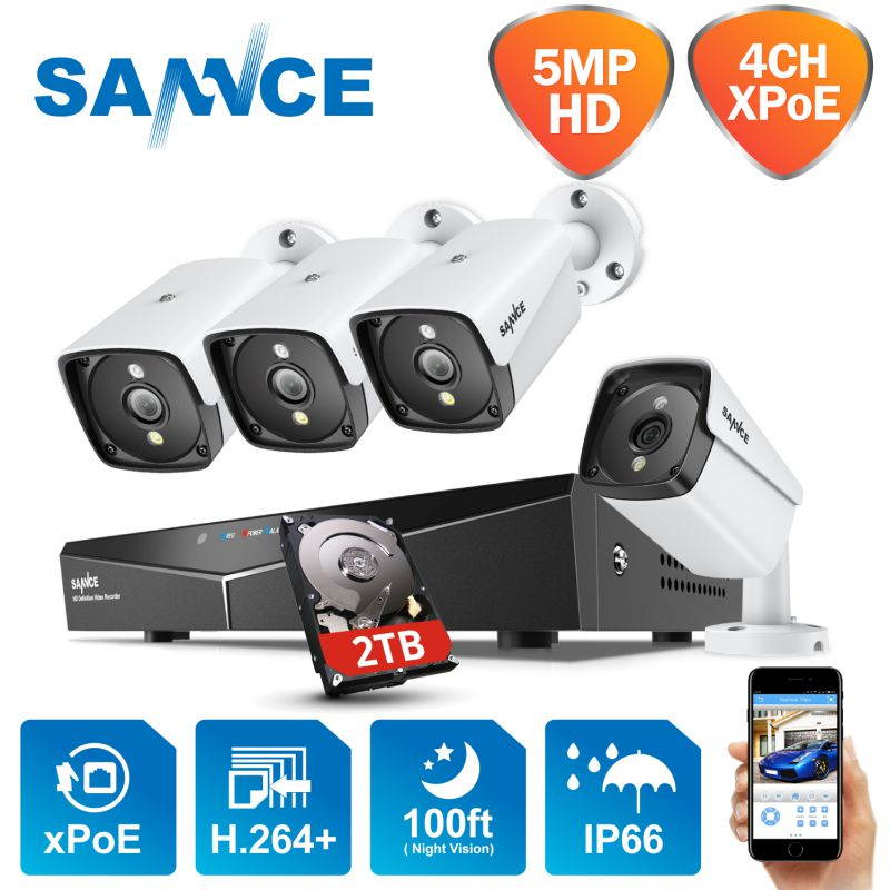 SANNCE 4-Channel 5MP XPoE Network Video Security System with Smart IR LEDs &mdash;2TB