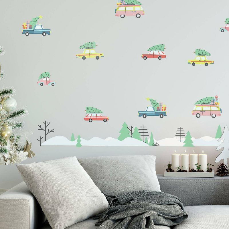 Retro Christmas Cars Peel and Stick Wall Decal - RoomMates