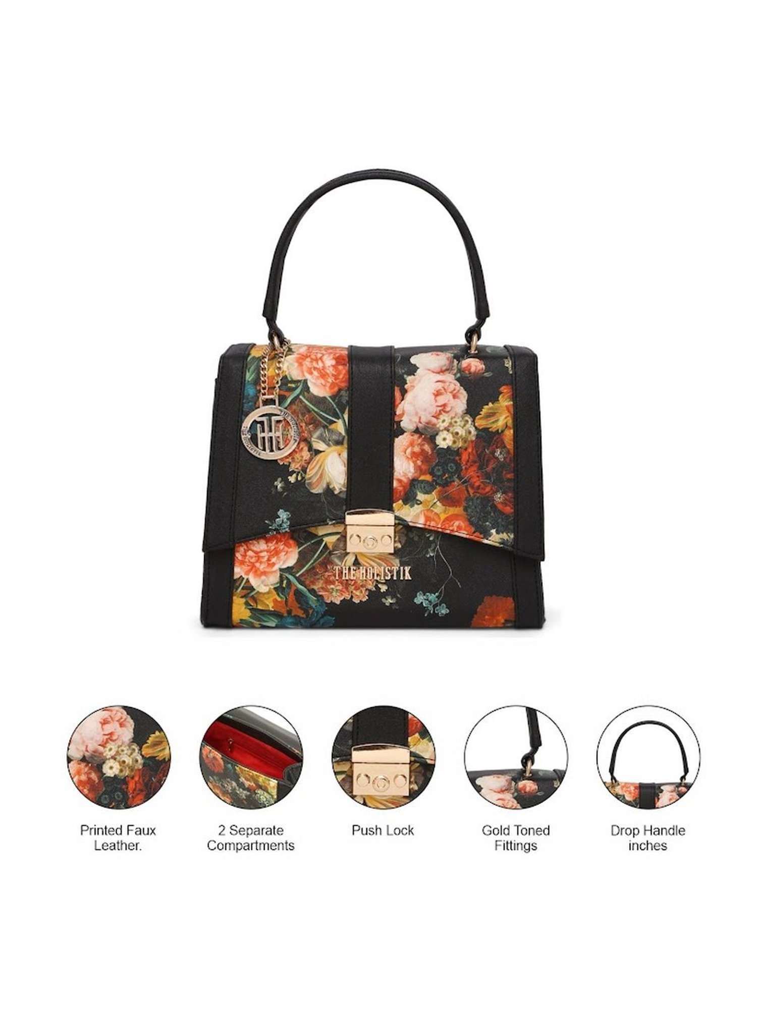 THE HOLISTIK Desirious Black Printed Medium Handbag
