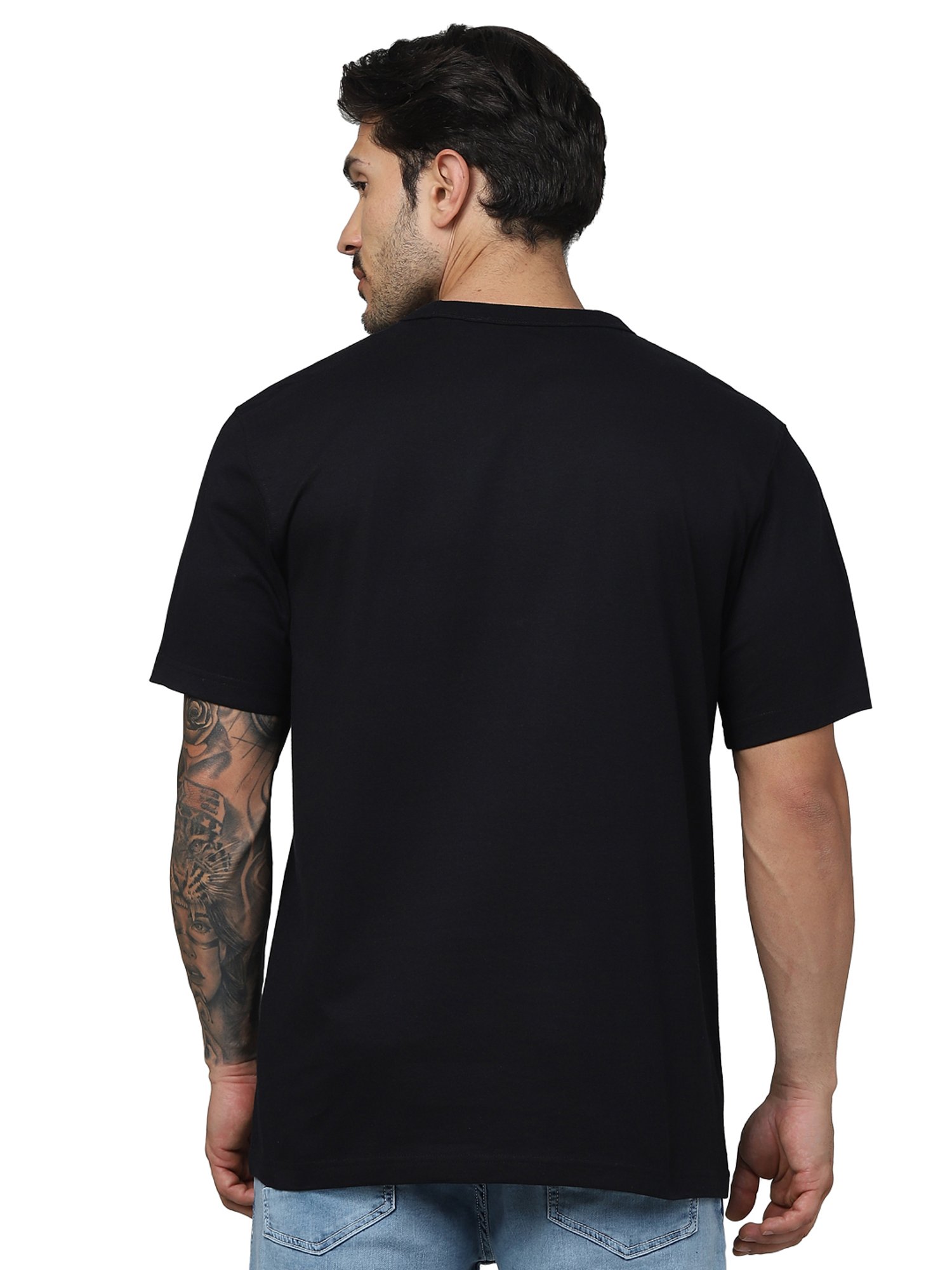 celio* Black Regular Fit Cotton Crew T-Shirt
