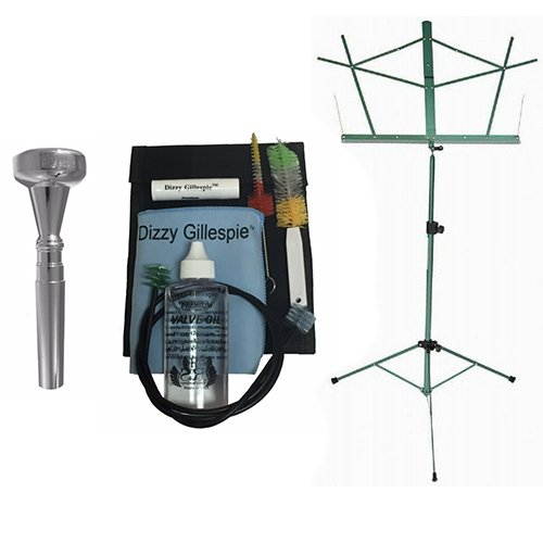 Dizzy Gillespie Elite Series Trumpet Mouthpiece Pack w/Dizzy Gillespie Paramount Series Trumpet Care & Cleaning Kit + Green Music Stand