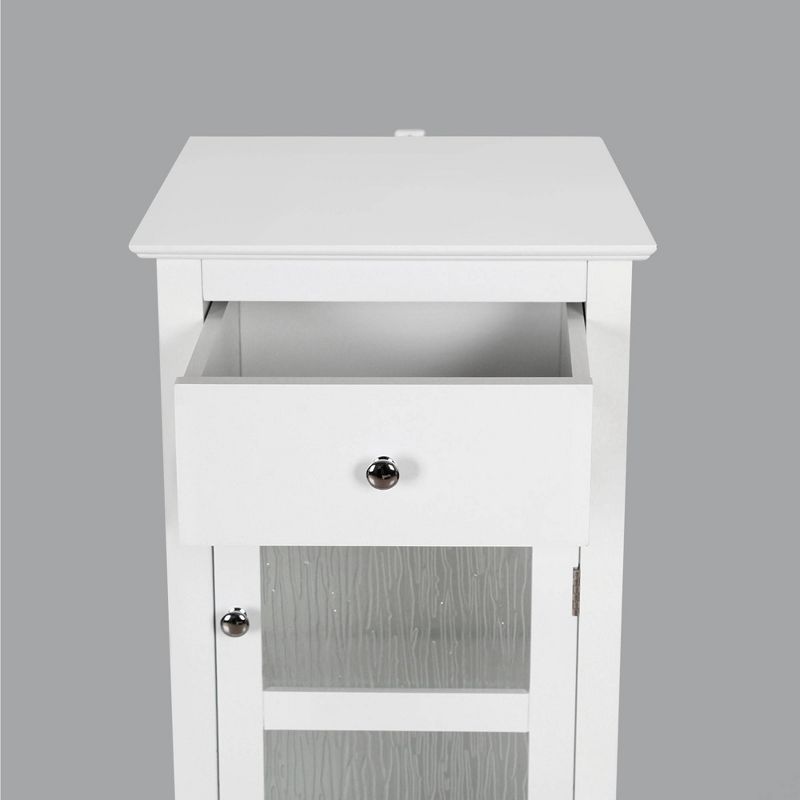 Teamson Home Ripple Slim Floor Storage Cabinet with Glass Door and Drawer White - Elegant Home Fashions