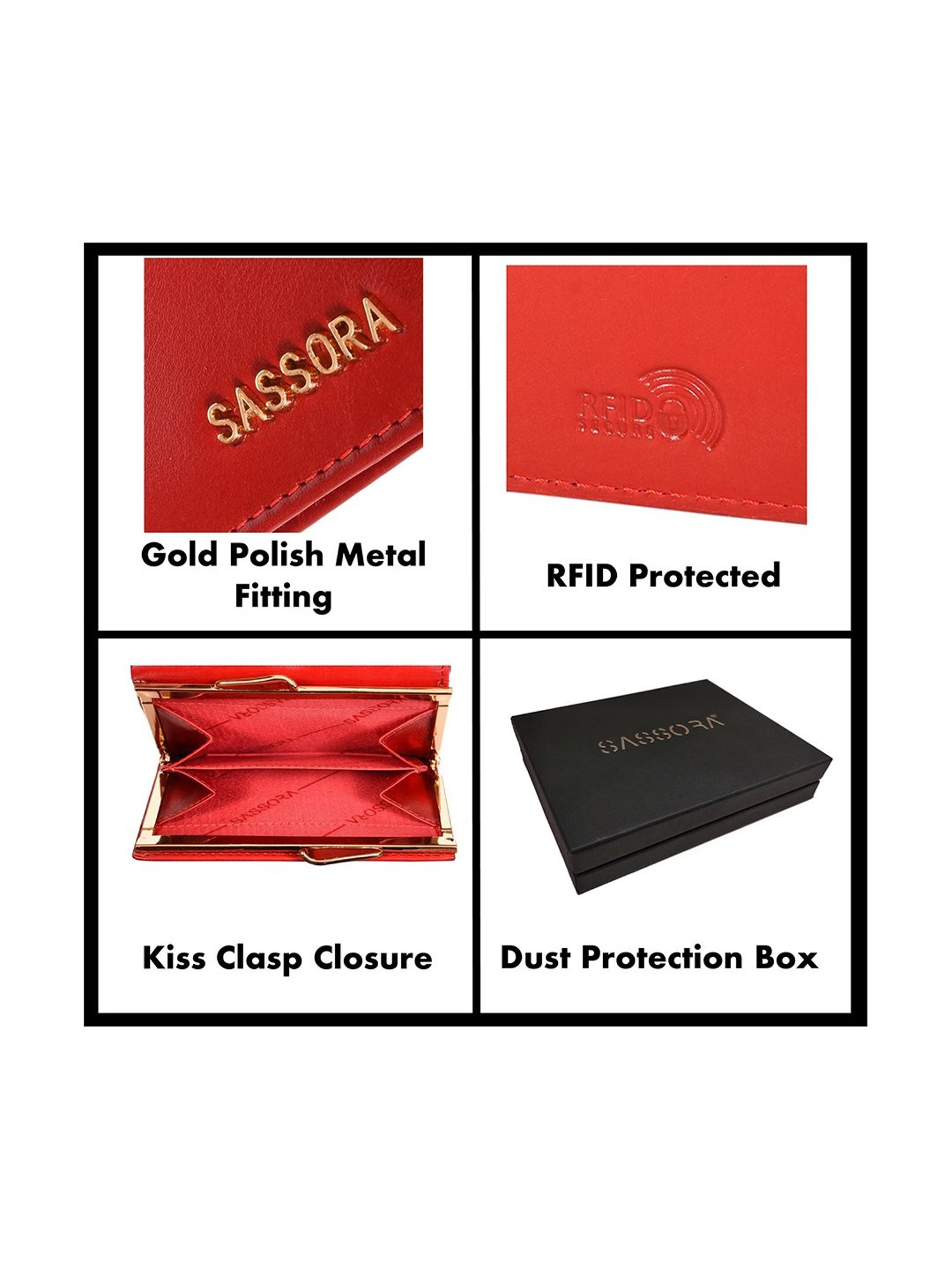 SASSORA Red Solid Rfid Tri-Fold Wallet for Women