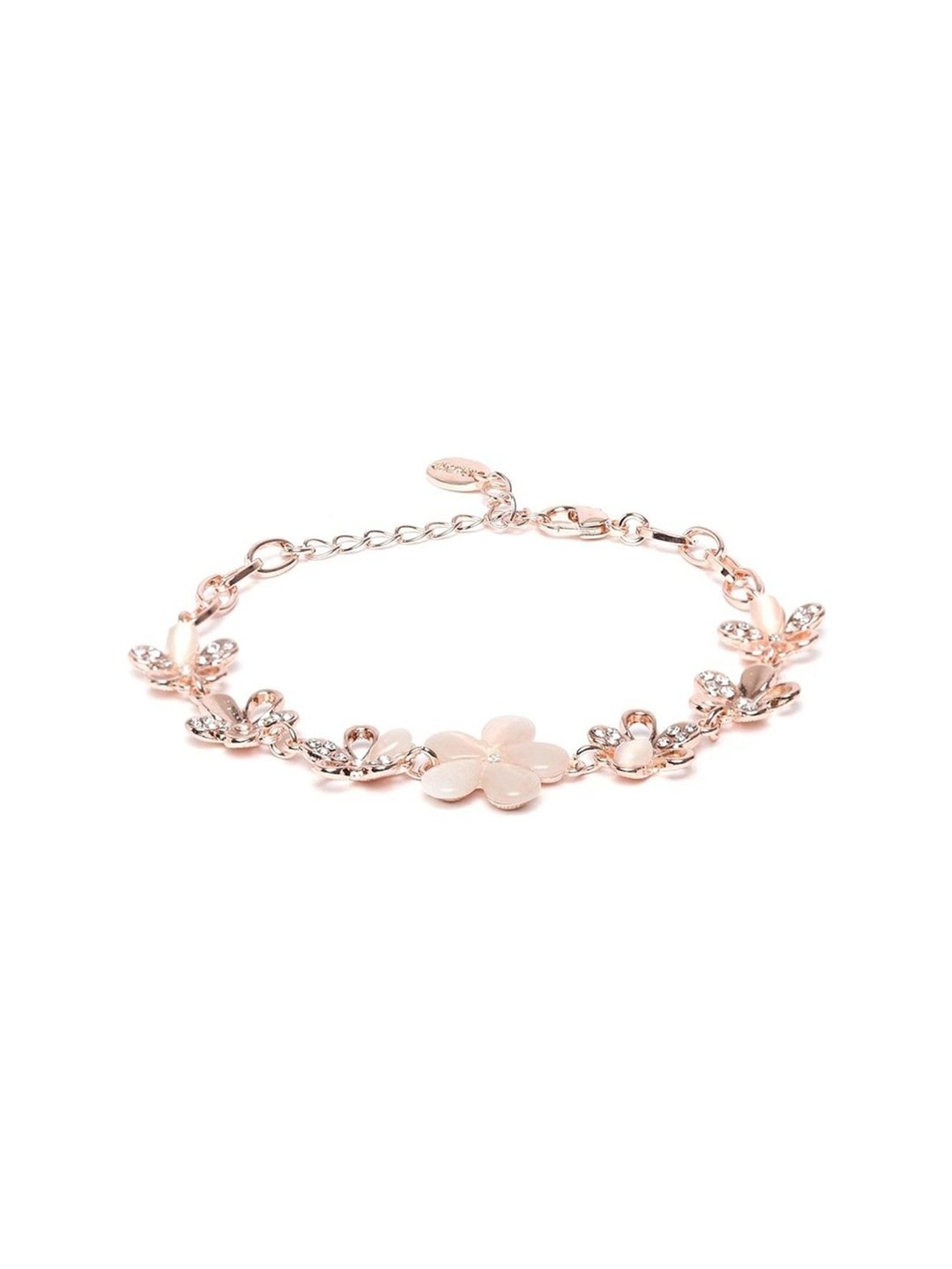 YouBella Rose Gold Crystal Gold-Plated Floral Flexible fit Bracelet - Set of 2