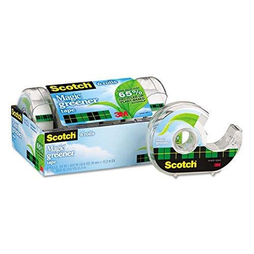 Scotch 6123 Magic Tape, Dispenser,Eco-Friendly,3/4"x600", 6rolls/PK, CL