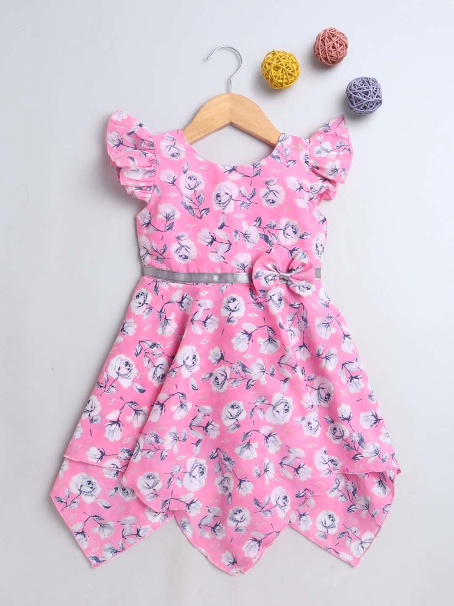 The Magic Wand Kids Pink & White Floral Print Dress