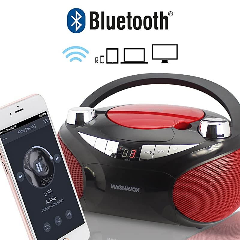 MD6949 CD Boombox with AMFM Radio amp Bluetooth Wireless Technology RedBlack