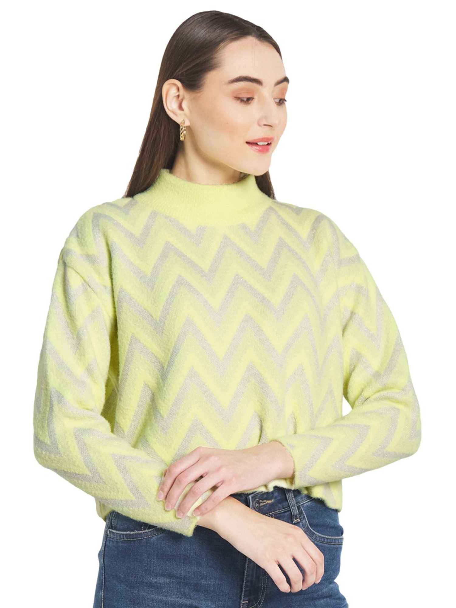 METTLE Yellow & Grey Printed Pullover