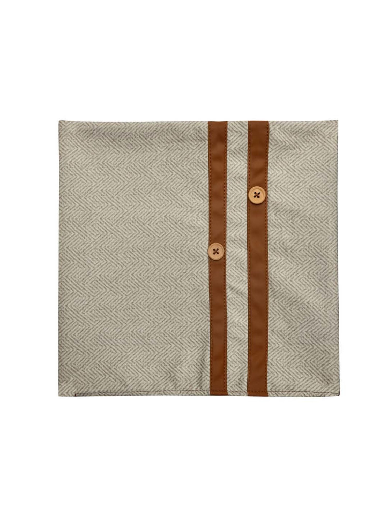 @home Beige Leather Cushion Cover With Zipper