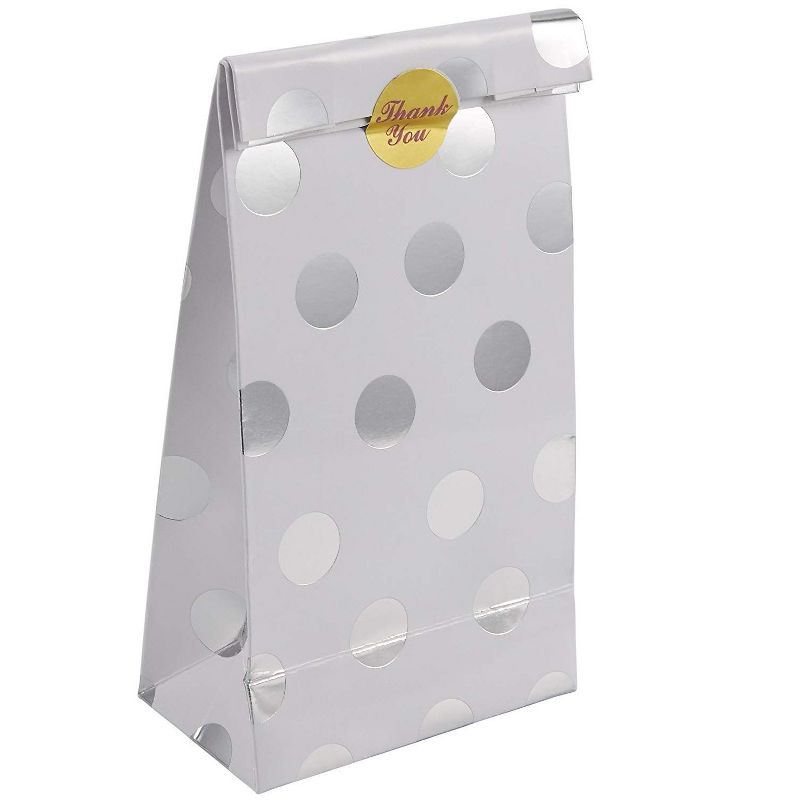 Blue Panda 24-Pack Silver Foil Polka Dot Paper Party Favor Bags, Small Gift Bag, 4 x 7.7 x 2.2 In