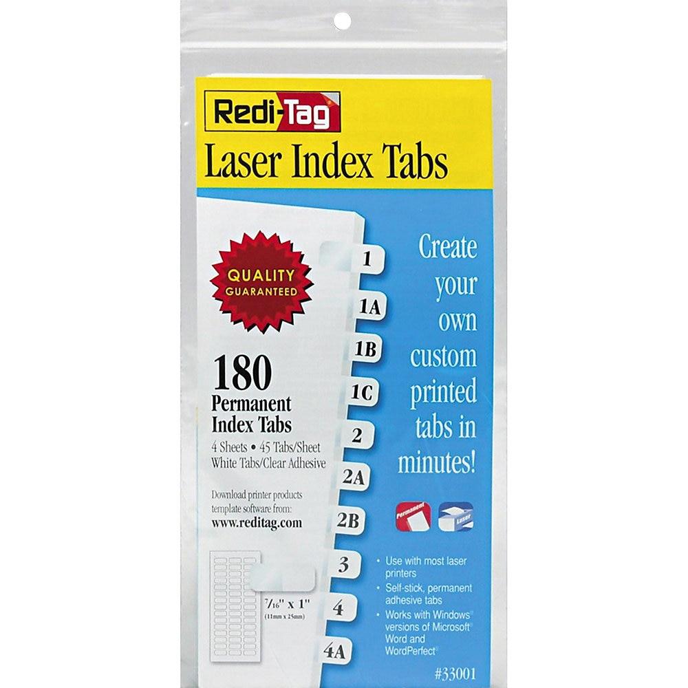 Redi-Tag Laser Printable Index Tabs 7/16 Inch White 180/Pack 33001