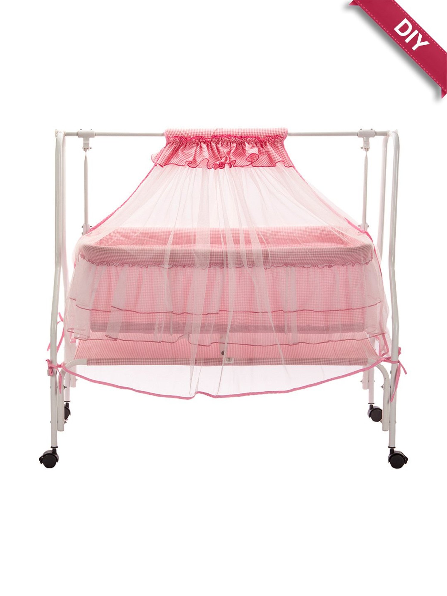 Kiddery Pink Baby Cradle with Mosquito Protection Net (Age 0-8 Months)