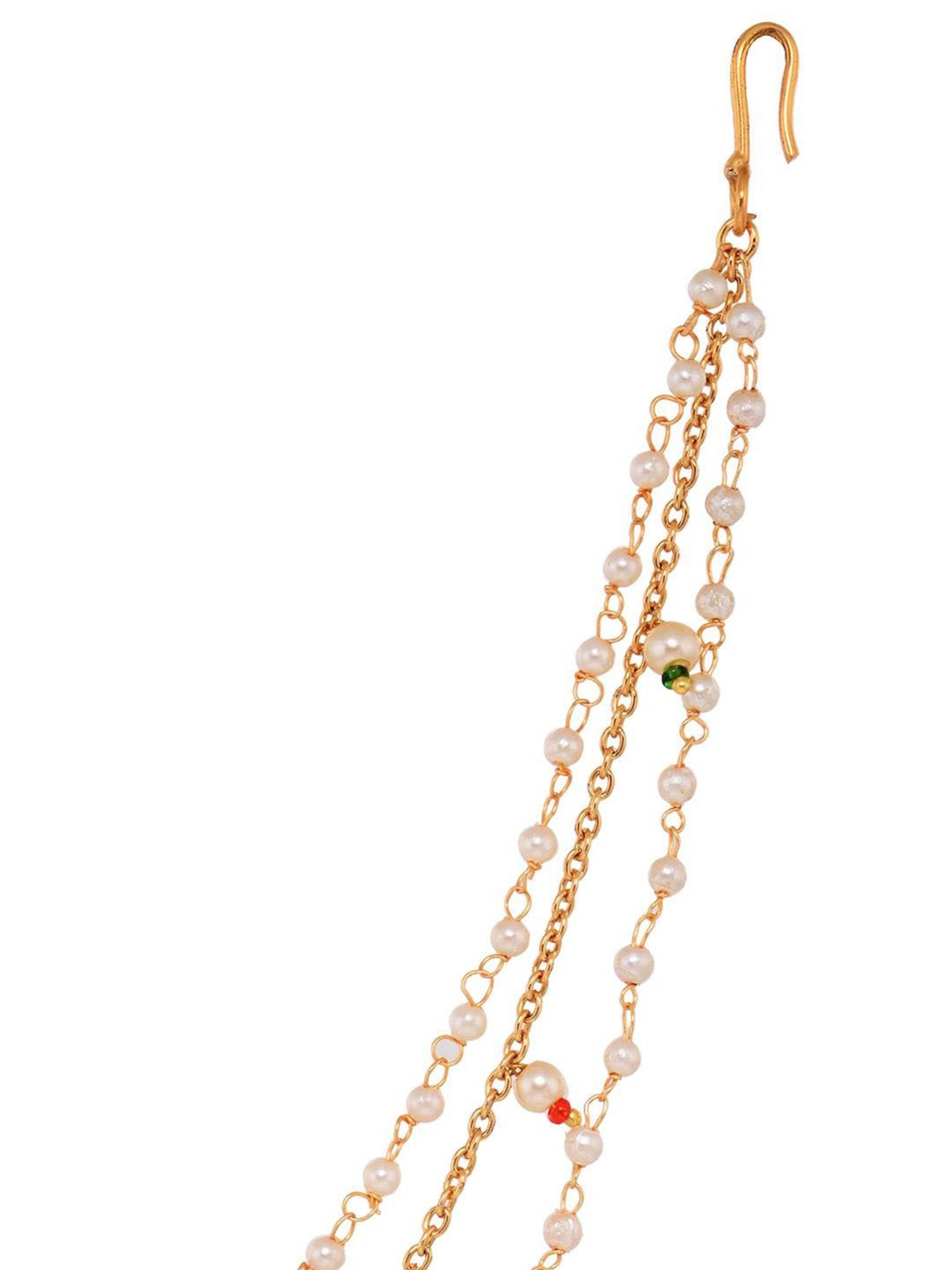 Saraf Rs Jewellery Gold Plated Red & White Pearl Beaded &Studded  Bridal  Nose Ring