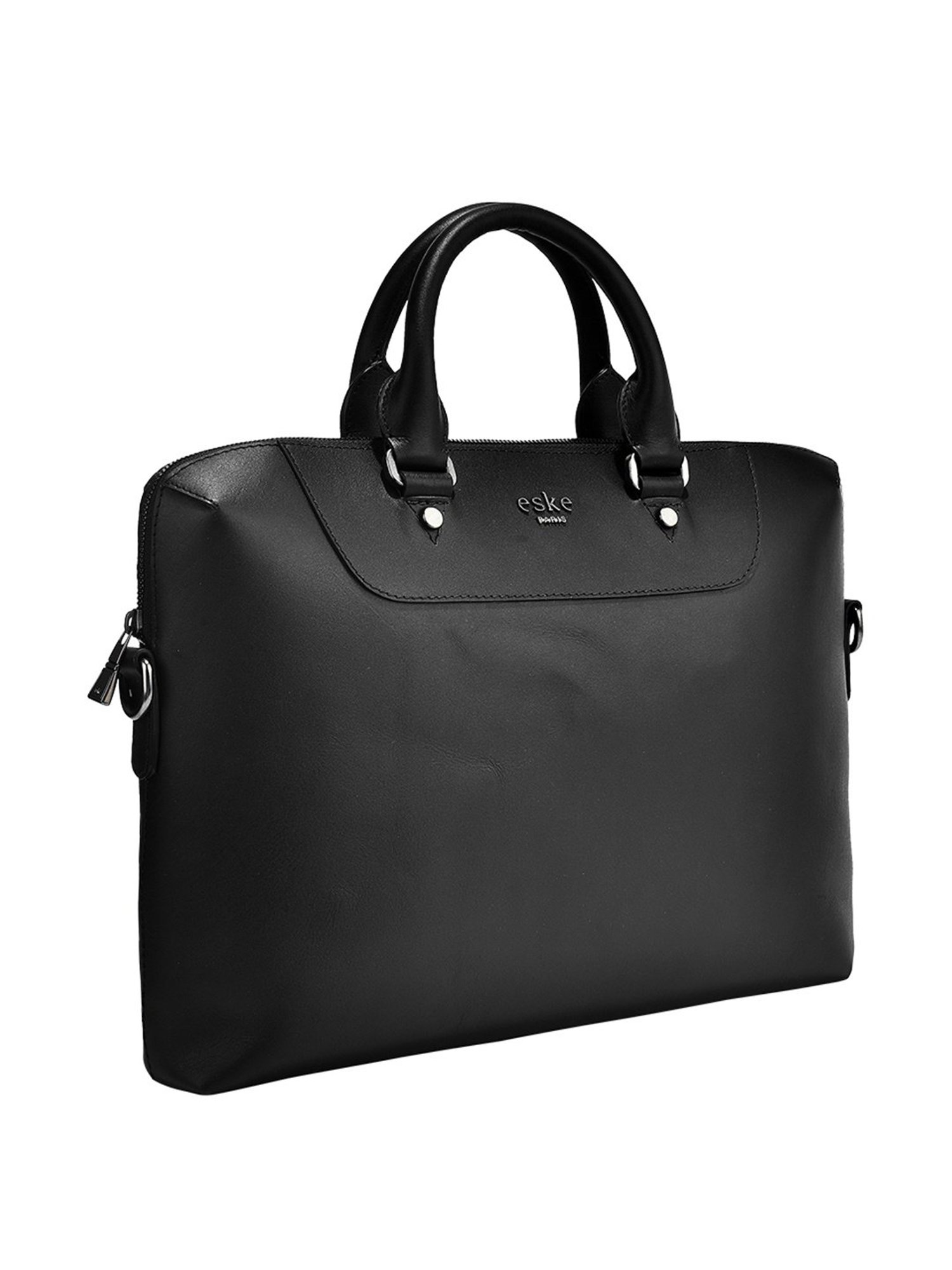 Eske Snowel Black Leather Medium Laptop Messenger Bag