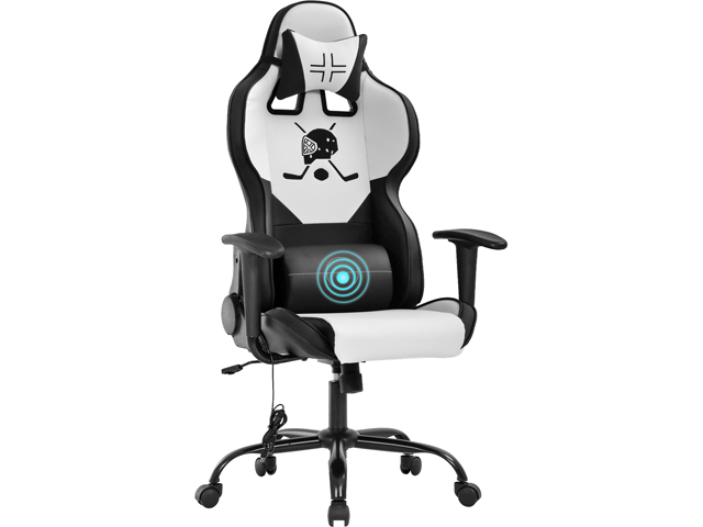 Gaming Chair Office Chair Desk Chair with Lumbar Support Headrest Armrest Task Rolling Swivel Massage PC E-Sports Racing Chair PU Leather Adjustable Ergonomic Computer Chair for Men(White)