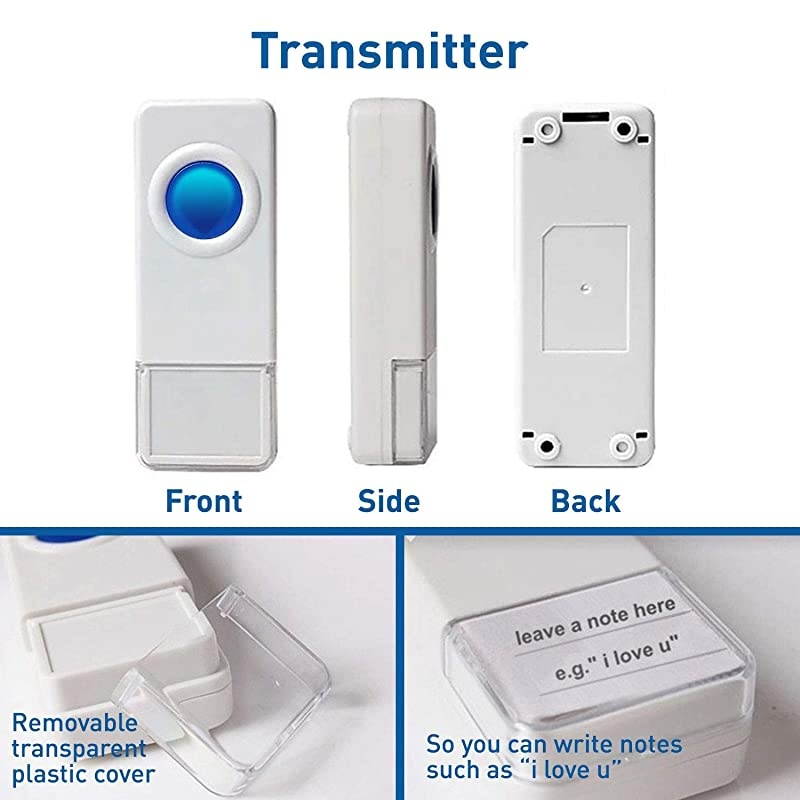 Extra AddOn Remote Waterproof Transmitter Button for the Expandable Wireless MultiUnit Long Range Doorbell Chime Alert System Model LTW Scratch Resistant Matte Black