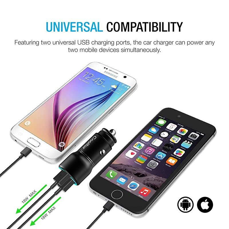Fast Car Charger, 36W Dual Fast USB Car Charger Adapter Compatible with iPhone 11/Xs/Xs max/Xr/X/8/7/6/5,iPad Pro/Air/Mini/,Samsung Galaxy S10/S9/S9+/S8/S7,Note 9/Note8,LG,Pixel and More,Black