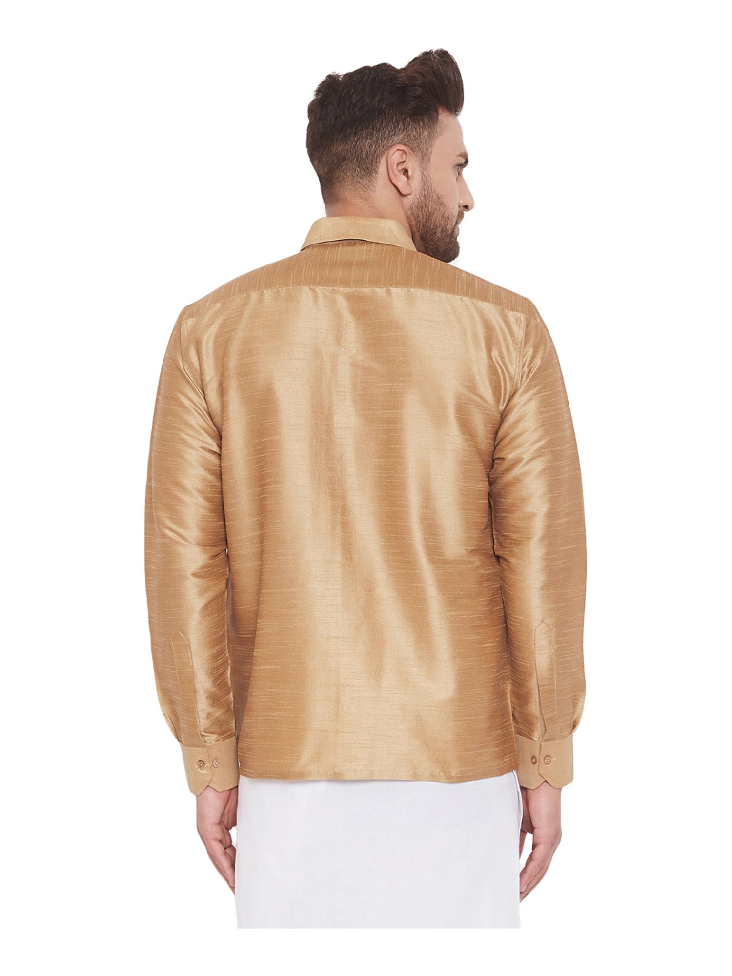 VASTRAMAY Beige Straight Fit Self Pattern Ethnic Shirt