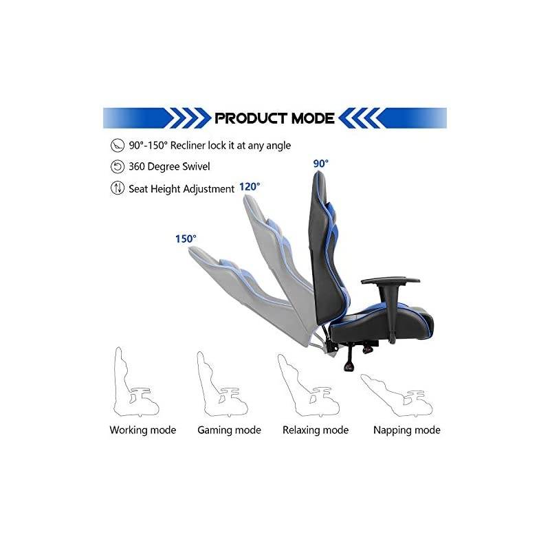 Gaming Chair High-Back PU Leather Racing Chair Ergonomic Computer Desk Executive Home Office Chair with Headrest and Lumbar Support (Blue)