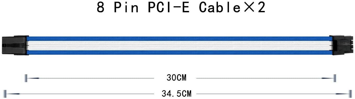 Sleeve Extension Power Supply Cable Kit, Power Supply with Extra-Sleeved 24-PIN 8-PIN 6-PIN 4+4 PIN-Blue/White with Cable Combs(11.8 inch/ 30CM),SC302